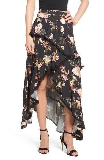 Women's Afrm Grace Asymmetrical Ruffle Skirt - Black