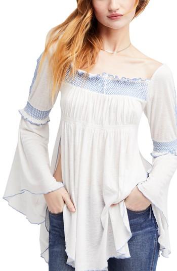 Women's Free People Valley Embroidered Bell Sleeve Top - Ivory