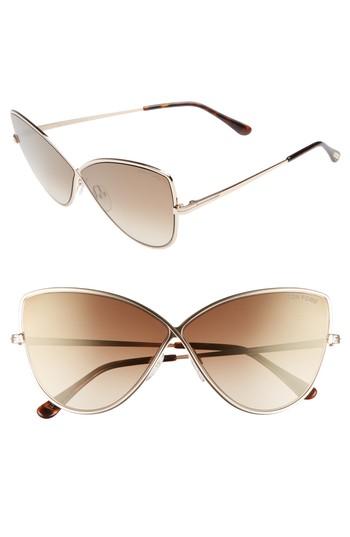 Women's Tom Ford Elise 65mm Butterfly Sunglasses - Rose Gold
