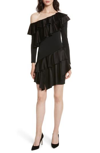 Women's Alice + Olivia Izzy One-shoulder Ruffle Dress - Black