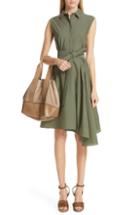 Women's Brunello Cucinelli Asymmetrical Cotton Blend Shirtdress - Green
