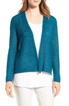 Women's Eileen Fisher Boxy Organic Linen Cardigan, Size - Blue/green