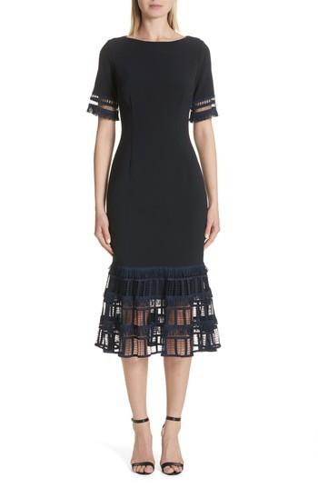 Women's Lela Rose Fringe Flare Hem Sheath Dress - Blue