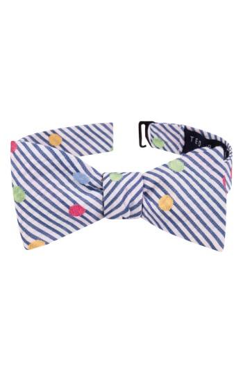 Men's Ted Baker London Fun Stripe Silk & Cotton Tie, Size - Blue