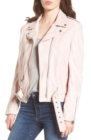 Women's Schott Nyc Perfecto Distressed Leather Boyfriend Jacket - Pink