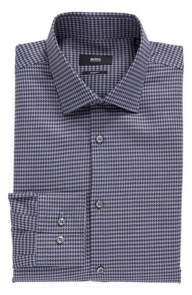 Men's Boss Slim Fit Houndstooth Dress Shirt - Blue