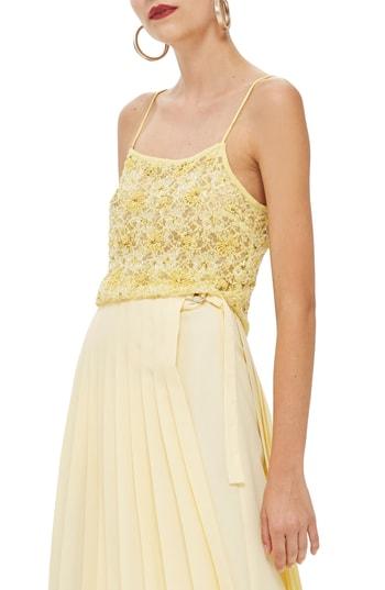 Women's Topshop Sequin Lace Crop Camisole Us (fits Like 14) - Yellow