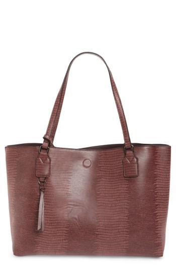 Street Level Snake Embossed Faux Leather Tote - Burgundy