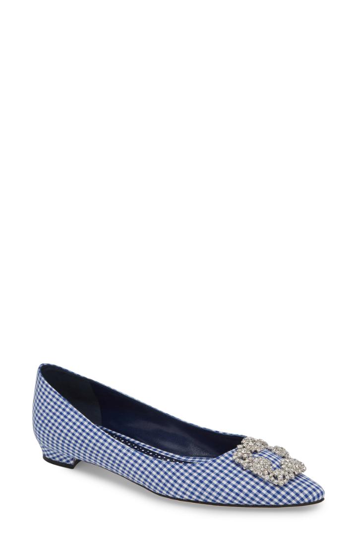 Women's Manolo Blahnik 'hangisi' Jeweled Pointy Toe Flat Us / 36eu - Blue