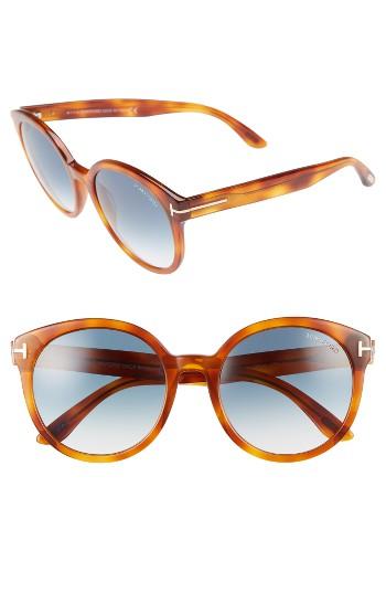 Women's Tom Ford Philippa 55mm Gradient Round Aviator Sunglasses - Blonde Havana/ Gradient Blue