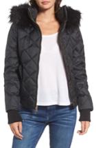 Women's Juicy Couture Hooded Puffer Jacket With Faux Fur Trim - Black