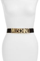 Women's Moschino Logo Plate Belt - Black W/ Gold