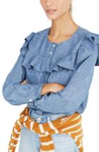 Women's Madewell Chambray Ruffle Yoke Top, Size - Blue