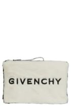 Givenchy Logo Faux Fur Clutch - White