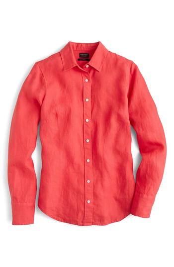 Women's J.crew Slim Perfect Pieced Dyed Irish Linen Shirt - Orange