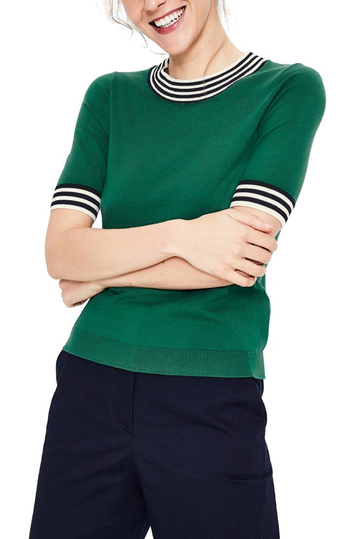 Women's Boden Stripe Detail Knit Tee - Green