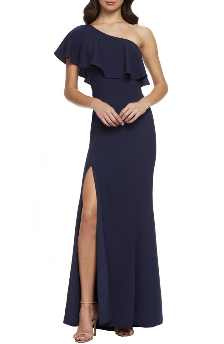 Women's Dress The Population Frida One-shoulder Crepe Gown - Blue