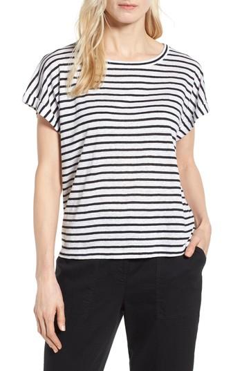 Women's Eileen Fisher Stripe Boxy Organic Linen Top, Size - White