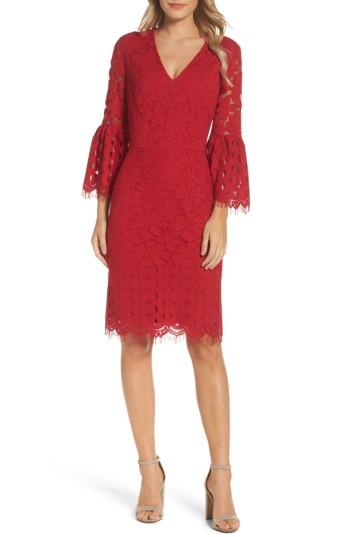 Women's Maggy London Lace Bell Sleeve Dress - Red