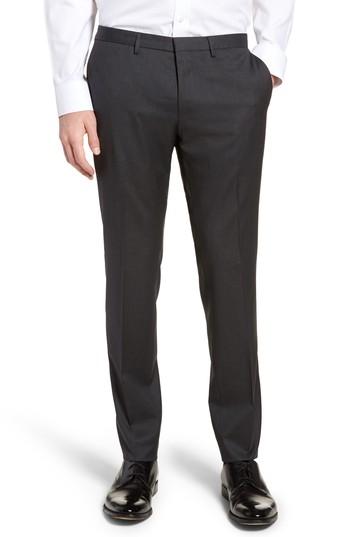 Men's Boss Wave Flat Front Solid Wool Trousers R - Grey