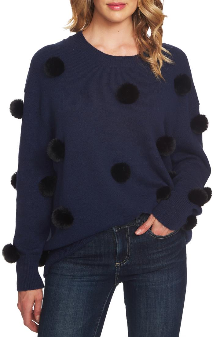 Women's Vince Camuto Lattice Sleeve Cotton Blend Sweater