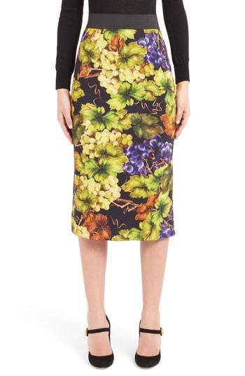 Women's Dolce & Gabbana Grape Print Pencil Skirt Us / 38 It - Black