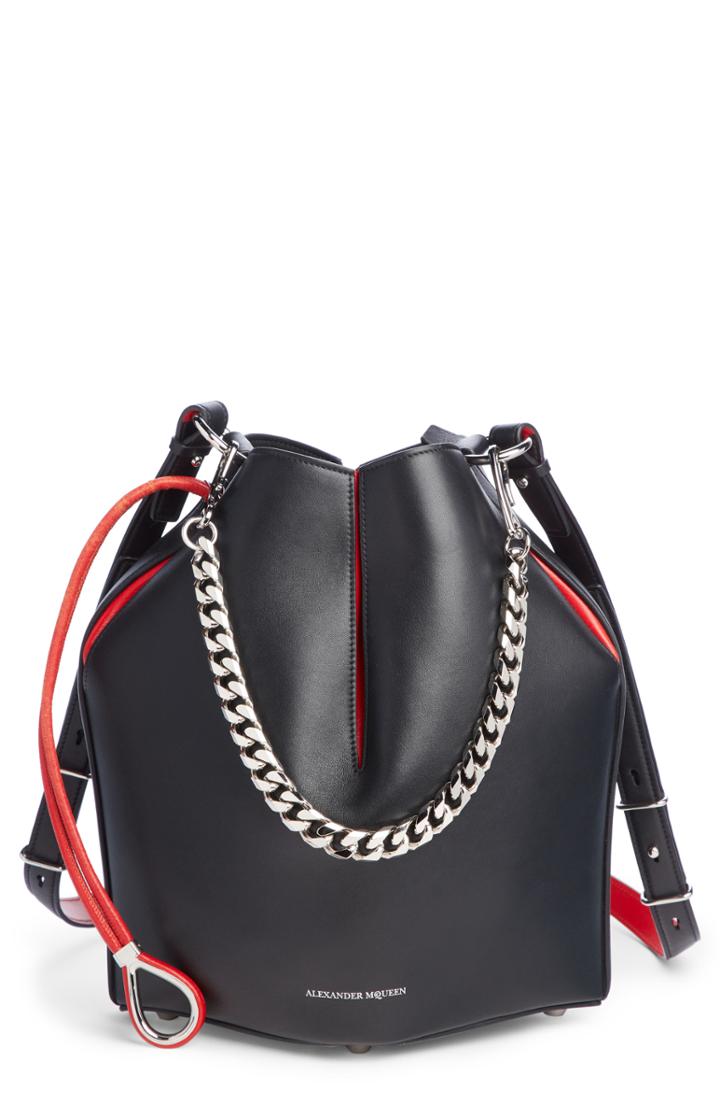 Alexander Mcqueen Bicolor Leather Bucket Bag - Black