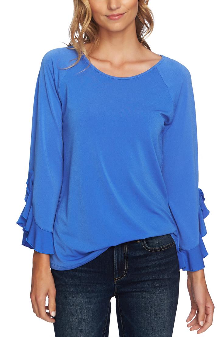 Women's Cece Ruffle Bell Sleeve Top - Blue