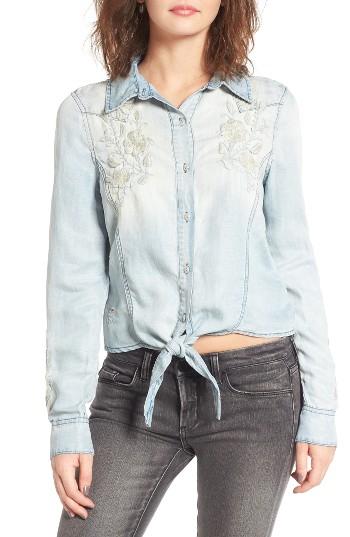 Women's Blanknyc Knotted Hem Chambray Shirt