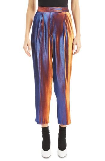 Women's Dries Van Noten Two-tone Lame Crop Trousers Us / 34 Fr - Orange