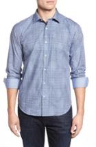 Men's Bugatchi Shaped Fit Optic Print Sport Shirt, Size - Blue