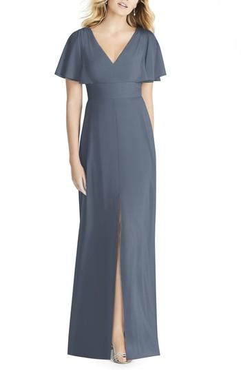 Women's Social Bridesmaids Split Sleeve Chiffon Gown - Grey