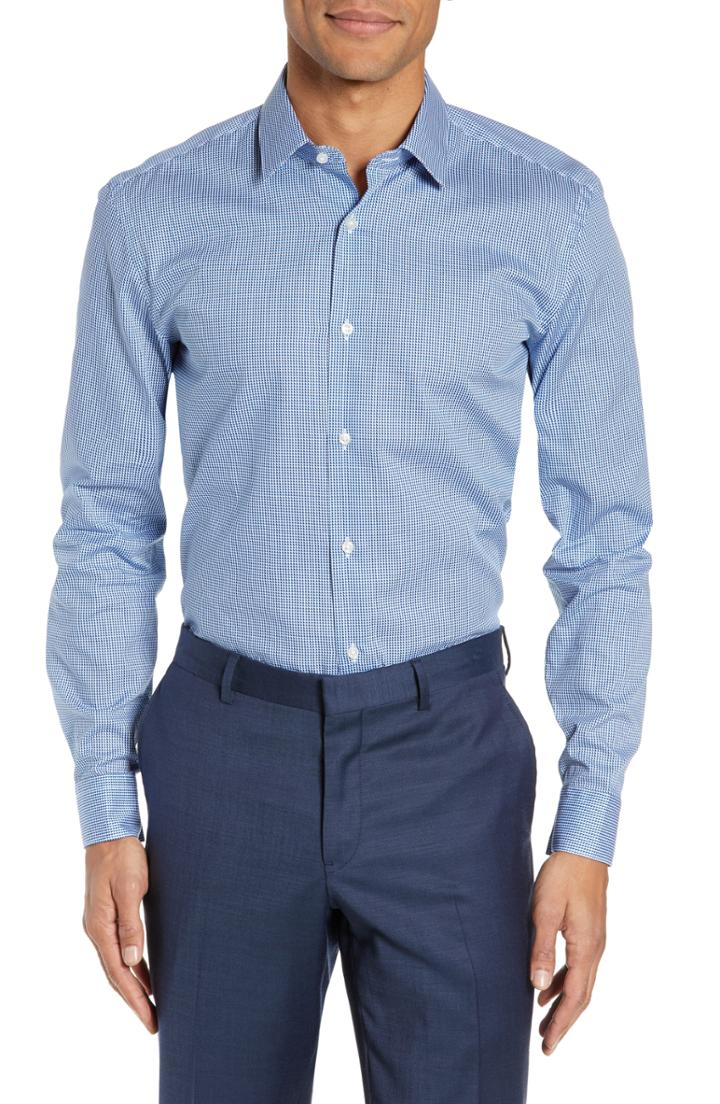 Men's Boss Iska Slim Fit Geometric Dress Shirt .5 - Blue