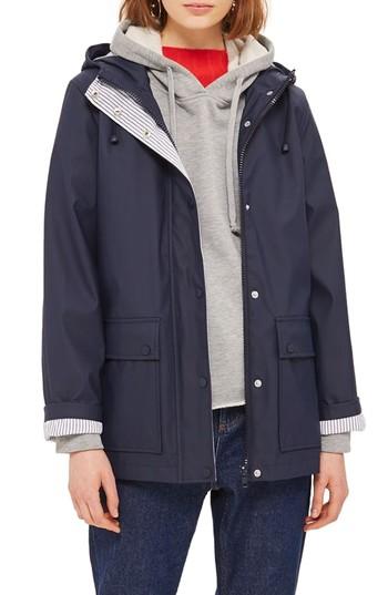 Women's Topshop Maisie Rain Jacket Us (fits Like 0) - Blue