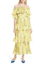 Women's Self-portrait Floral Pleated Tiered Dress - Yellow