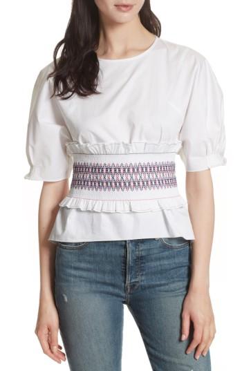 Women's Tibi Cora Smocked Bandeau Top - White