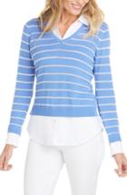 Women's Foxcroft Dana Stripe Mix Media Top - Blue