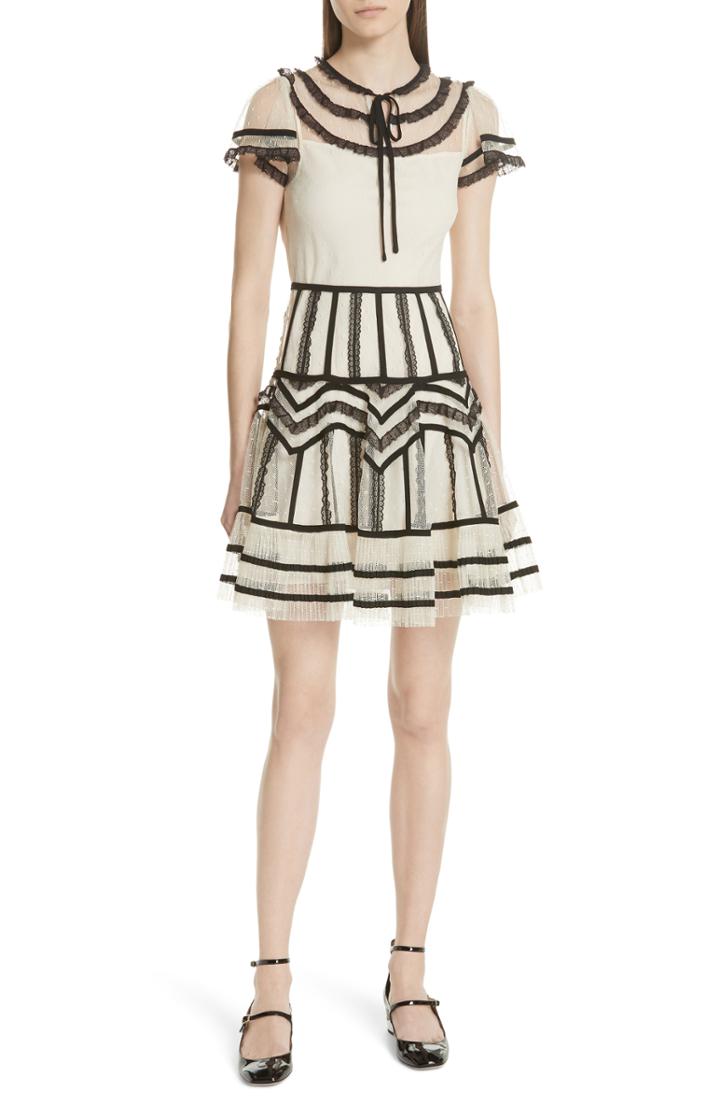 Women's Red Valentino Point D'esprit Ruffle Trim Dress Us / 46 It - Beige