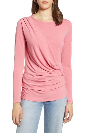 Women's Halogen Drape Front Jersey Top - Pink