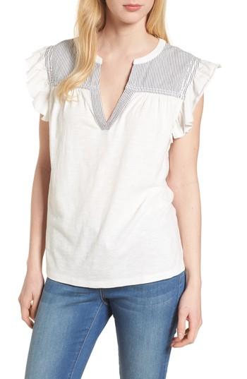 Women's Caslon Split Neck Mix Media Top - Ivory