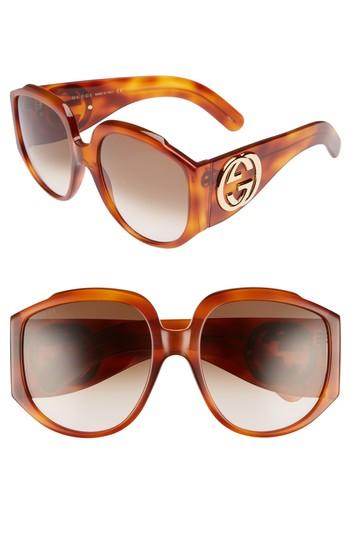 Women's Gucci 61mm Gradient Square Sunglasses - Havana