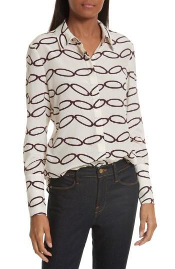 Women's Tory Burch Erica Print Silk Shirt - White
