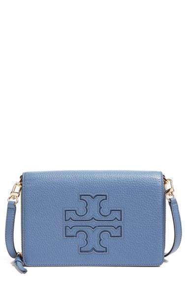 Women's Tory Burch 'harper' Pebbled Leather Wallet Crossbody Bag - Blue