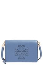 Women's Tory Burch 'harper' Pebbled Leather Wallet Crossbody Bag - Blue