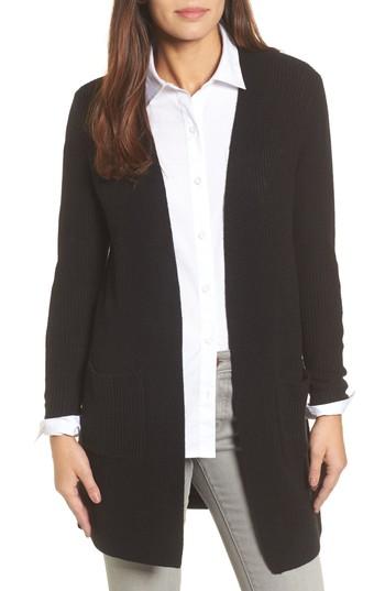 Petite Women's Halogen Long Ribbed Cardigan, Size P - Black