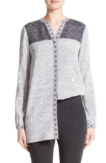 Women's St. John Collection Stitch Print Stretch Silk Blouse