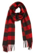 Men's The Rail Buffalo Check Fringed Scarf, Size - Red
