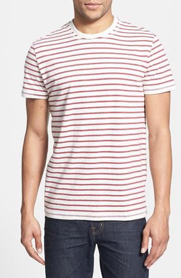 Slate & Stone 'quinton' Stripe Crewneck T-shirt Grey Red Stripe