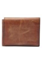 Men's Fossil 'derrick' Leather Flip Trifold Wallet - Brown