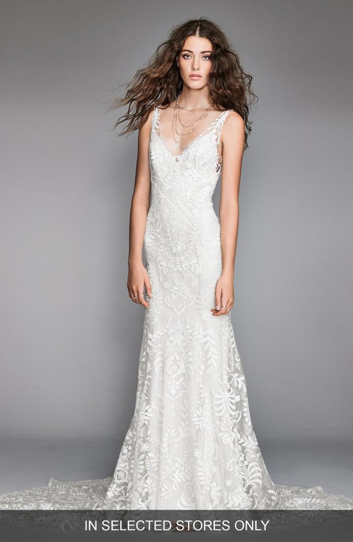 Women's Willowby Corella Embroidered Lace & Charmeuse Mermaid Gown, Size In Store Only - Ivory